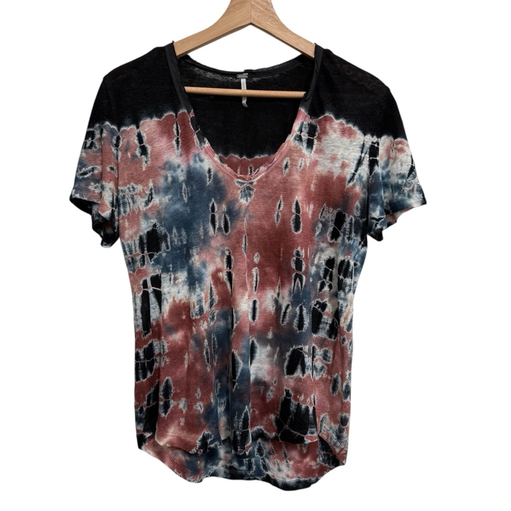 Young Fabulous and Broke Slub Linen Tie Dye Tee Shirt Women XS Boho Hippie Black